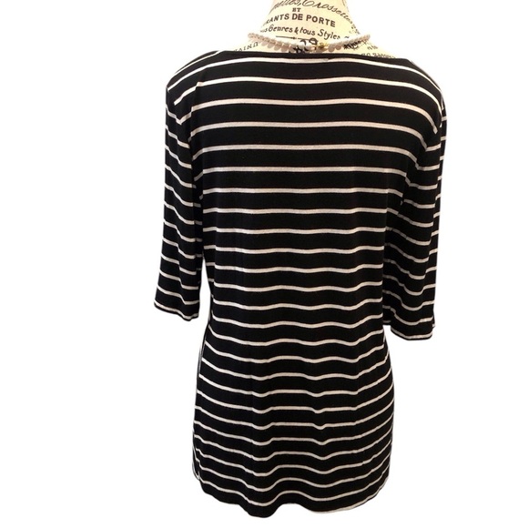 Cable & Gauge Large Black And White Stripe Crossover Front Blouse S/S Viscose - Picture 2 of 4